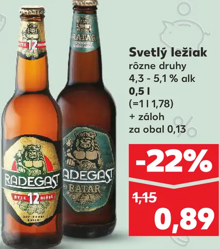 Radegast svetlý ležiak rôzne druhy
