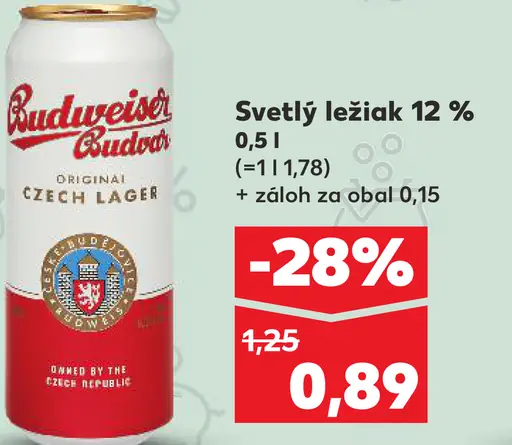 Budweiser Budvar svetlý ležiak 12 % plechovka