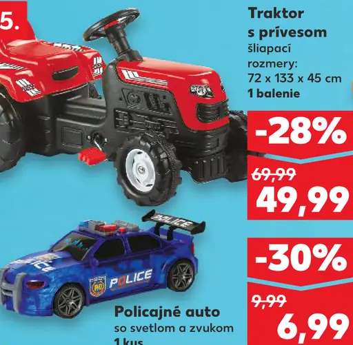 Dolu traktor s prívesom šliapací