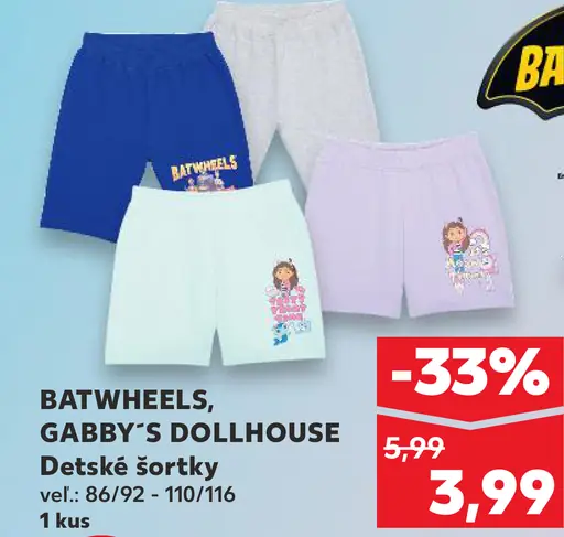 Batwheels, Gabby's Dollhouse detské šortky