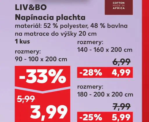 LIV&BO Napínacia plachta 90–100 x 200 cm