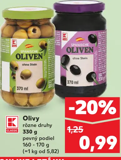 K-Classic španielske olivy bez kôstok rôzne druhy