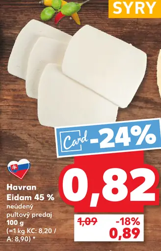 Havran Eidam syr 45 % neúdený