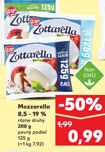 Zottarella Mozzarella 8,5 - 19 % rôzne druhy