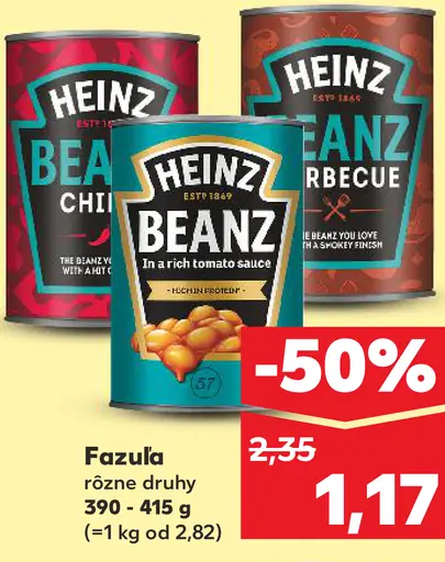 Heinz Beanz fazuľa rôzne druhy