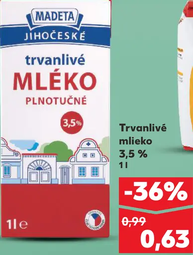 Madeta Juhočeské mlieko plnotučné trvanlivé 3,5%