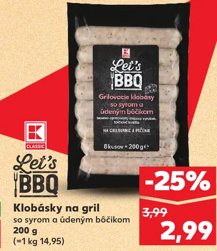 K-Classic Let´s BBQ Klobásky na gril so syrom