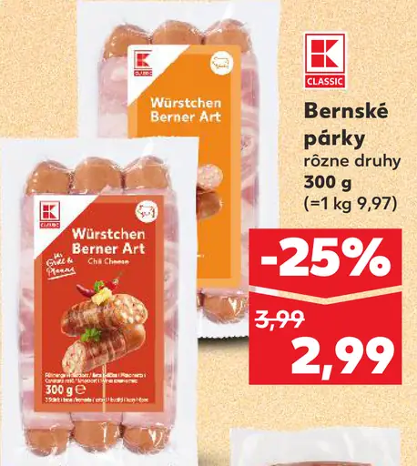 K-Classic Bernské párky rôzne druhy