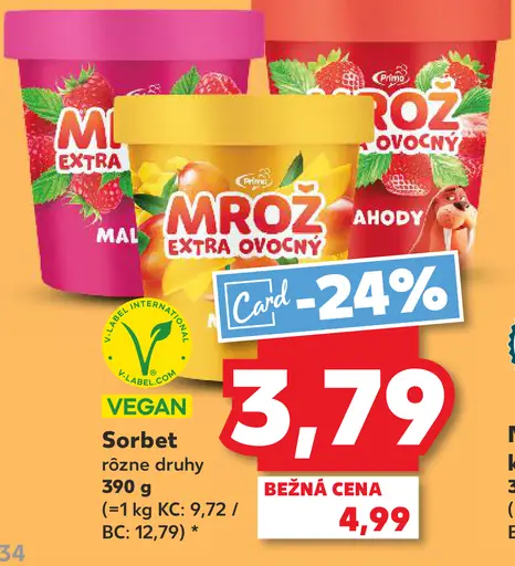 Mrož extra ovocný sorbet rôzne druhy
