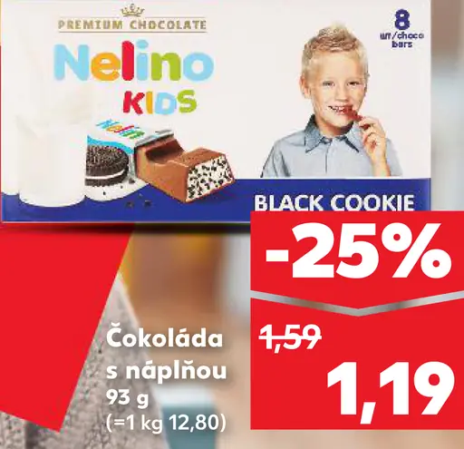 Nelino Kids čokoláda s náplňou Black Cookie