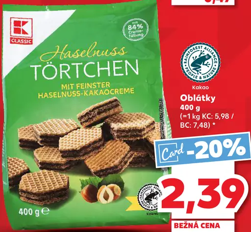 K-Classic oblátky s lieskovo‑orieškovo‑kakaovou náplňou Törtchen