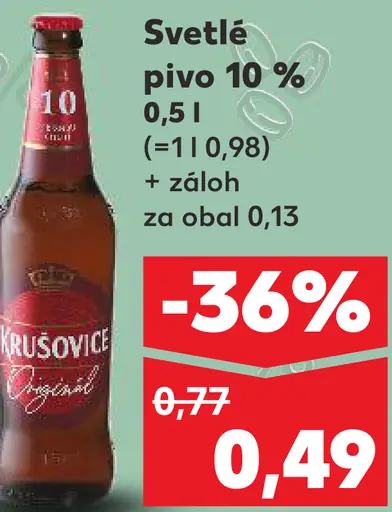 Krušovice svetlé pivo, 10 % plechovka