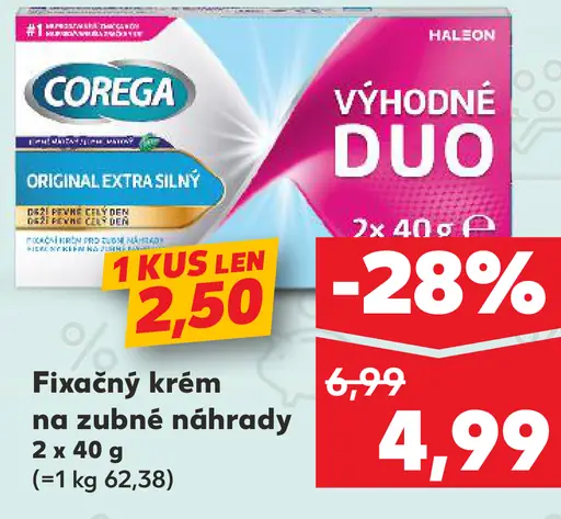 Corega Original extra silný fixačný krém na zubné náhrady jemne mätový