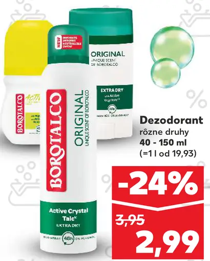 Borotalco dezodorant Original alebo Active Crystal Talc