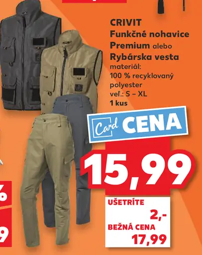 Crivit funkčné nohavice Premium alebo rybárska vesta