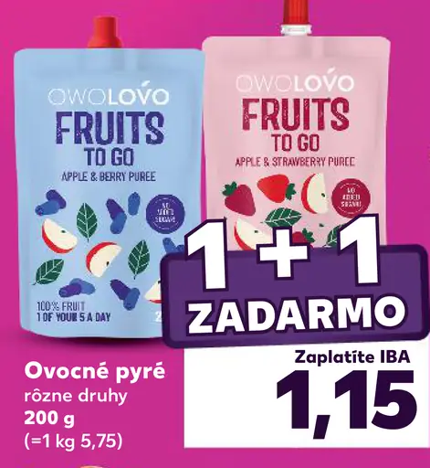 Ovocné pyré Ovocňák Fruits to Go rôzne druhy