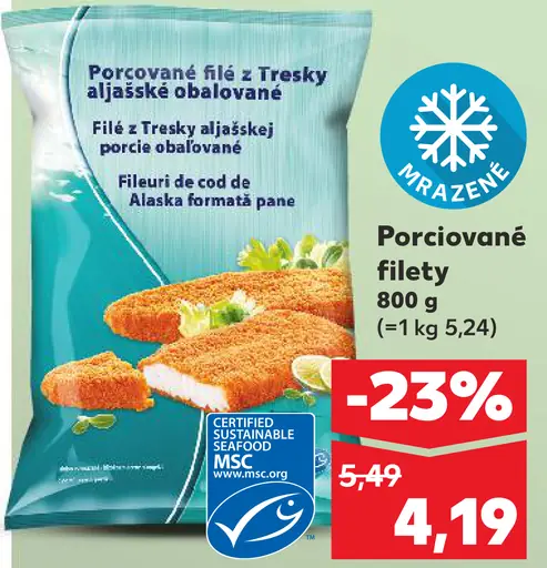 Porciované filety z tresky aljašskej obalované