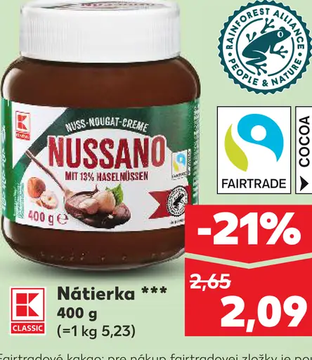 K-Classic Nussano lieskovo-oriešková kakaová nátierka