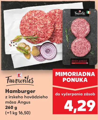 K-Favourites Hamburger z írskeho hovädzieho mäsa Angus