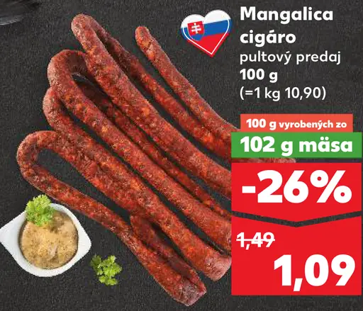 Mangalica cigáro salámová tyčinka pultový predaj