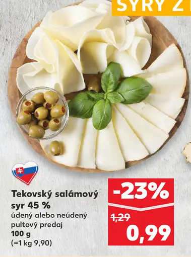 Tekovský salámový syr 45 % údený alebo neúdený