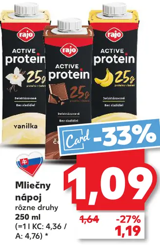 Rajo Active Protein mliečny nápoj rôzne druhy