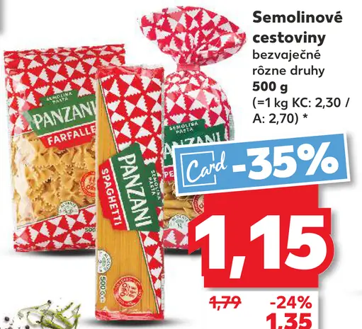 Panzani semolinové cestoviny bezvaječné rôzne druhy