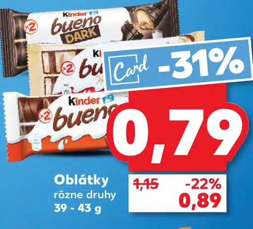 Kinder Bueno čokoládová tyčinka rôzne druhy