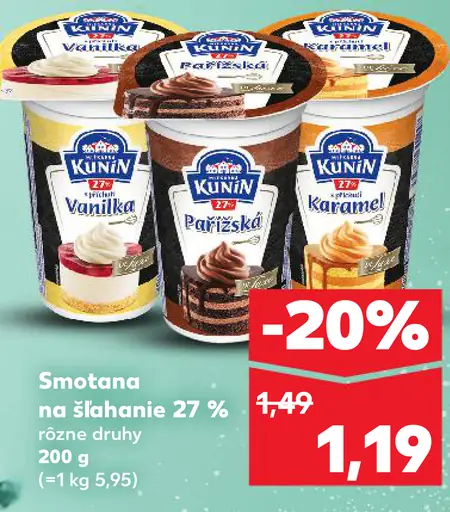 Kunín smotana na šľahanie 27 % rôzne druhy
