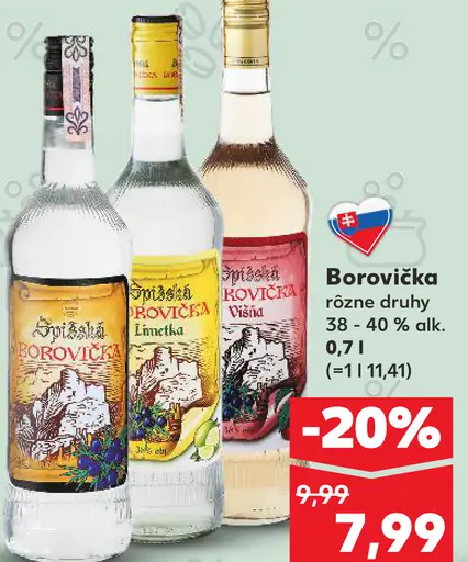 Spišská borovička liehovina rôzne druhy