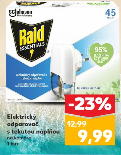 Raid Essentials elektrický odparovač s tekutou náplňou na komáre