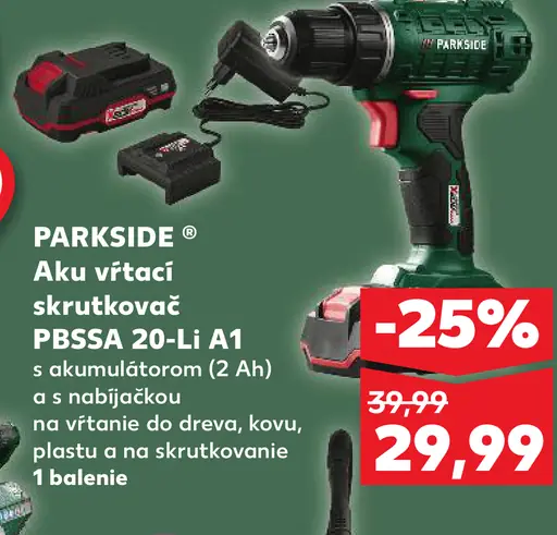 Parkside Aku vŕtací skrutkovač PBSSA 20-Li A1