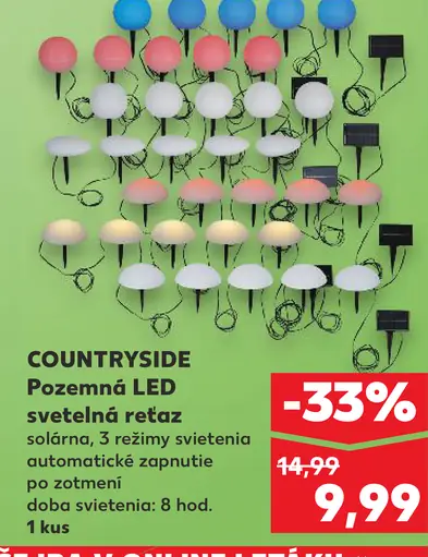 Countryside pozemná LED svetelná reťaz solárna 3 režimy svietenia automatické zapnutie po zotmení