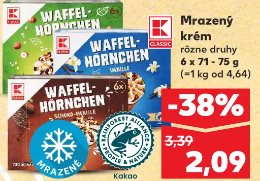 Mrazený krém Waffel-Hörnchen, rôzne druhy