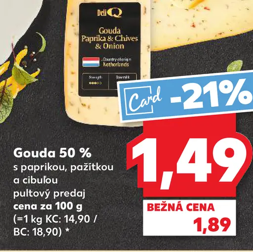Gouda 50 % s paprikou, pažítkou a cibuľou syr