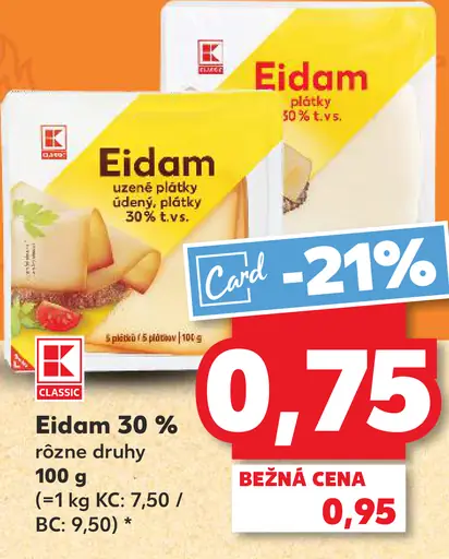 K-Classic Eidam údený plátky 30 %