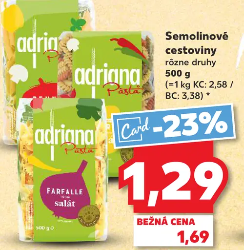 Adriana semolinové cestoviny rôzne druhy