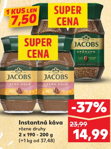 Instantná káva Jacobs Crema Gold rôzne druhy