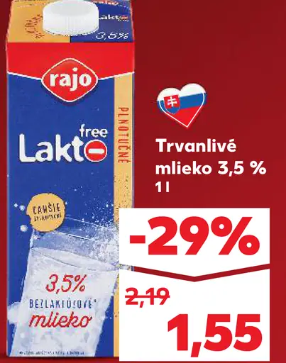 Rajo Laktóza free Trvanlivé mlieko 3.5 %