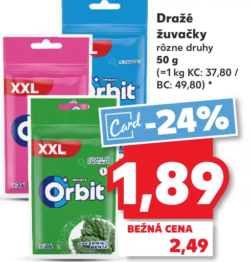 Orbit žuvačky, rôzne druhy