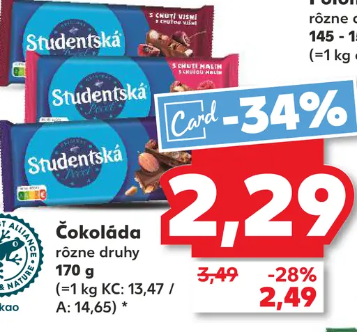 Studentská pečať čokoláda rôzne druhy