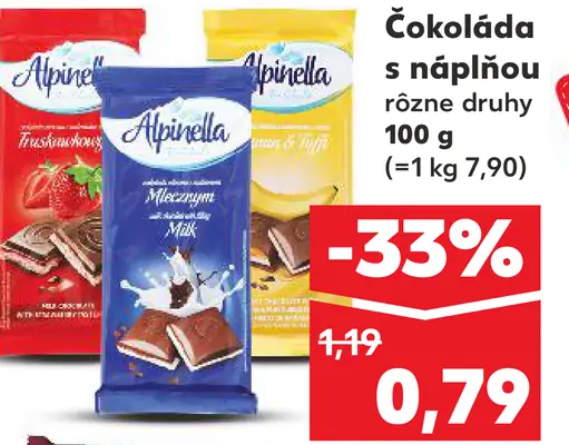 Alpivela čokoláda s náplňou rôzne druhy