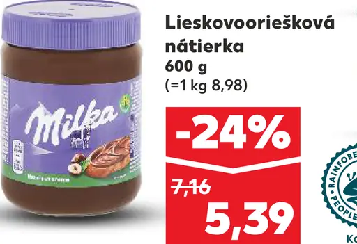 Milka Lieskooriešková nátierka