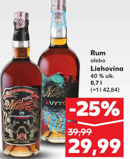Rum alebo liehovina 40 % alk. rôzne druhy