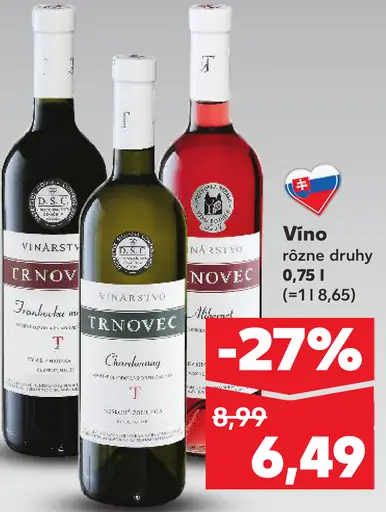 Víno červené alebo biele rôzne druhy 0,75 l