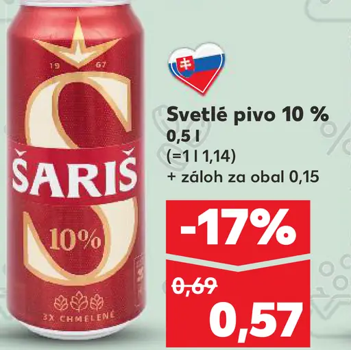 Šariš svetlé pivo 10 % plechovka