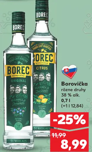 Borec borovička rôzne druhy 38 % alk.