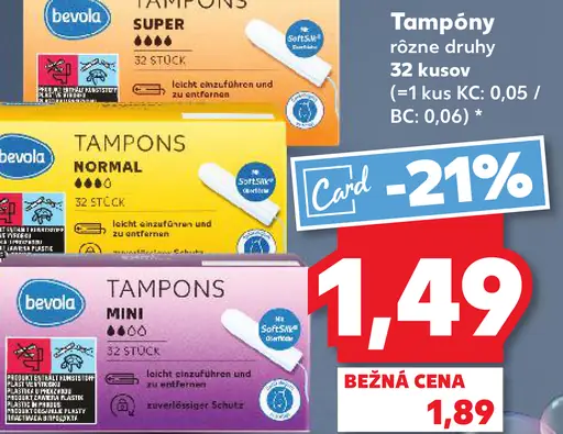 Bevola tampóny super rôzne druhy
