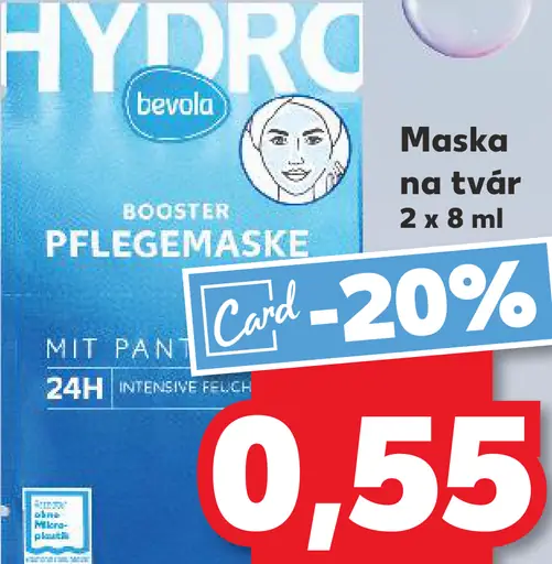Bevola Hydro booster pleťová maska na tvár