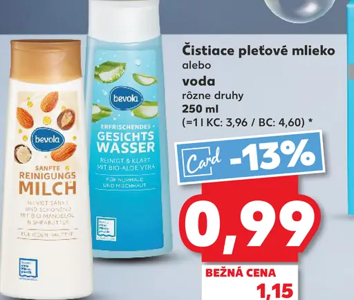 Bevola čistiace pleťové mlieko alebo voda rôzne druhy